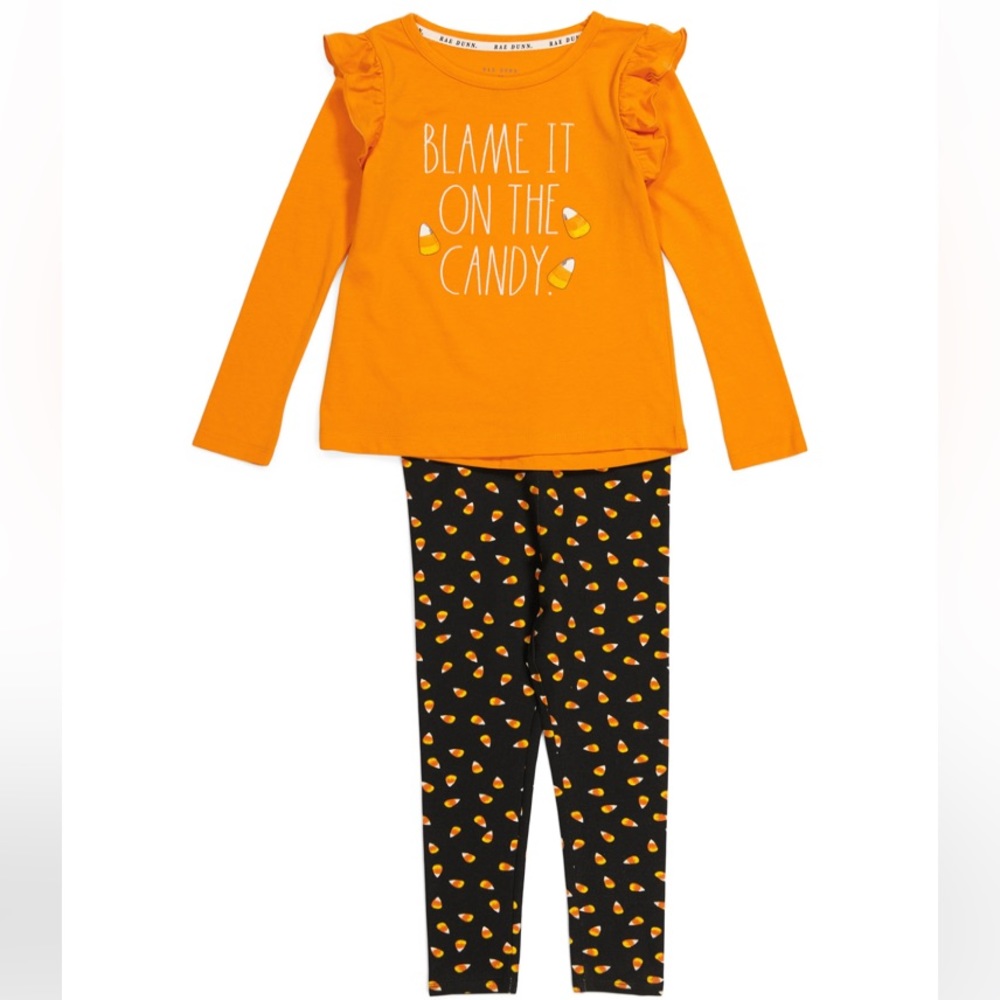 NWT-RAE DUNN “Blame It On The Candy” 2 Piece Girls Legging/Long Sleeve Outfit 4T